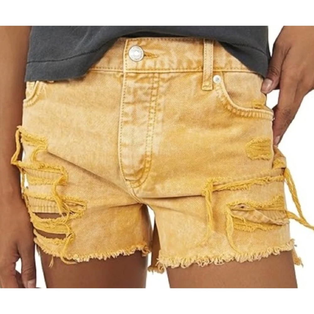 We The Free Free People Mustard Yellow Distressed Denim Shorts 28 or 6